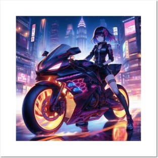 anime girl on motorbike Posters and Art